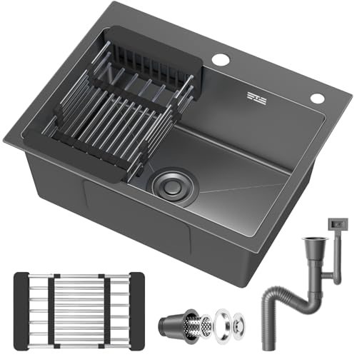 Stainless Steel Kitchen Sink 50 x 43cm Inset Kitchens Sink with Waste Kit Drain Pipe Pull-Out Drainer Basket Suitable for Kitchen Bathroom Caravan Travelling