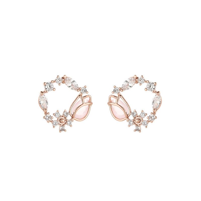 Aretes con clip floral de cristal chapados en oro 18K