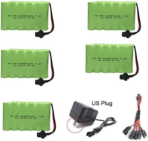 Parts & Accessories 7.2V 2800mah NI-MH Battery and Charger 5in1 Cable Electric Toy Battery Remote car Ship Robot Rechargeable 7.2v 2800 mah SM Plug - (Color: Light Grey)
