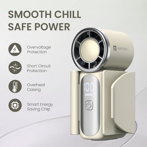 Image of Portronics Toofan Nano Rechargeable Handheld Mini Fan, 3000mAh Battery, 18000 RPM High-Speed Airflow, BLDC Motor, 5 Speed Modes, LED Display, Type-C Fast Charging, For Travel, Office, Makeup & Outdoor