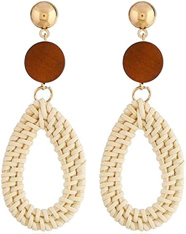 BSLVWG Rattan Earrings Tassel Earrings Lightweight Geometric Statement Handmade Straw Wicker Braid Hoop Drop Dangle Earrings For Women Girls