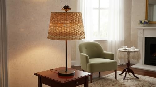 Image of Aspen Creative 32991, Handwoven Empire Spider Lamp Shade, Natural Banana Leaf, 13 inch Top x 16 inch Bottom x 11 inch Slant Height