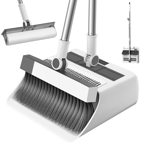 JUPPLIES Escoba y Recogedor Plegable 3 en 1 con Rodillo Quitapelos Desmontable – Mango Telescópico 126 cm, Cabezal 180° – Ahorro de Espacio para Hogar y Oficina