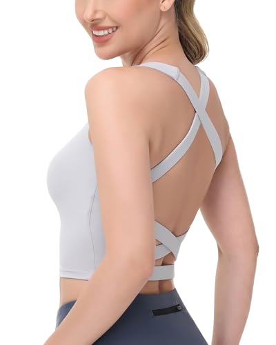 Image of romansong Strappy Yoga Sports Bras for Women Padded Criss-Cross Back Tank Tops