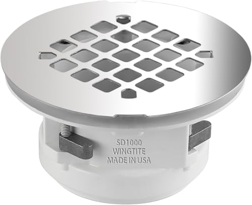 Shower Drain Replacement – Genuine OEM WingTite – 10 Year Warranty – Made in USA – Chrome SD1000 – Installs from the Top – For Fiberglass/Plastic Showers – Fits 2