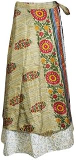 Mogul Interior Womens Wrap Skirt, Beige Summer Wrap Skirts One Size