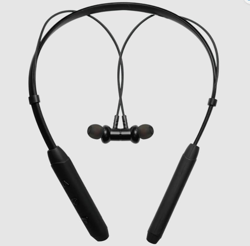 Image of Neckand Bluetooth Neckband Earphones | Black | Magnetic Sensor On /Off | Type-C Fast Charging | 48 Hour Battery Backup | Best Sound Quality