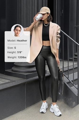 Retro Gong Black Womens Faux Leather Leggings Stretch High Waisted Pleather Pants Small