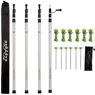 Telescoping Tarp Poles | Replacement Canopy Adjustable Aluminum Rods, Portable & Lightweight for Tent Fly, Awning, Outdoor Camping, Hiking, Backpacking & Rainfly + Pegs & Reflective Ropes