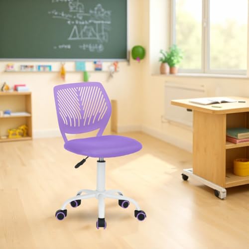 FurnitureR Kompakter Klassenstuhl, ergonomischer Sitz für Schule, Rückenlehne aus atmungsaktivem Netzgewebe, höhenverstellbar, Zeichenzimmerstuhl für Kinder, leicht zu bewegen, 360 °, Violett