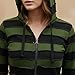 Shopoholic Fashion Women Outstitched Stripy Rib Hoodie [M,Green Black]