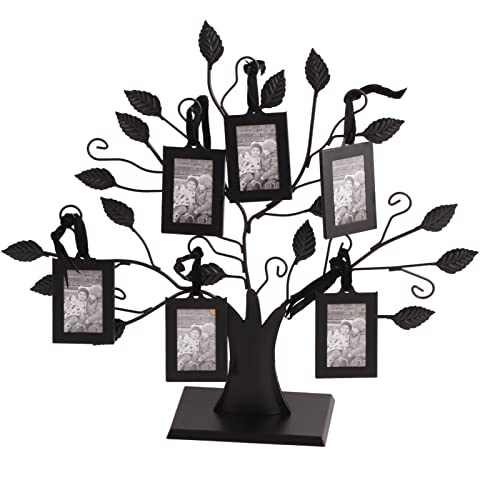 Picture Frame Tree Holder for Hanging 6 Photos, Family Tree Display Stand, Desktop Decoration Organiser, Black