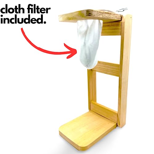 Chorreador Costa Rican Handmade Portable Foldable Wooden Stand Pour-Over Coffee Dripper With Reusable Cloth Filter (Bolsa De Chorrear Cafe) - Manual Drip Thru Cloth Coffee Maker Chorreador Natural #TOP1