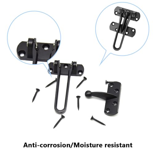 Ruidee 2Pcs Swing Bar Lock Front Door Locks Alloy Automatic Security Door Chain Restrictors Reinforcement Lock Latch Guard Clasp Flip Lock for Home Hotel (YG-MS/Black) - Image 3