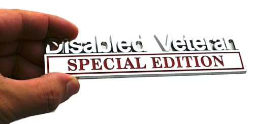 Image of 2pcs Disabled Veteran Special Edition Emblem Car Decal, Warrior Soldier 3D Sticker, Disabled Veteran Special Edition Letters Car Badges, Accessories (Chrome Red)