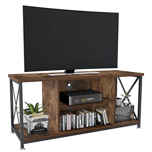 Snughome TV Stands for 50 Inch TV, Modern Wood TV Console Table with Storage Shelves, Mid Century Farmhouse Entertainment Center for Living Room Bedroom, Metal Frame (Rustic Brown) Snughome TV Stands for 50 Inch TV, Modern Wood TV Console Table with Storage Shelves, Mid Century Farmhouse Entertainment Center for Living Room Bedroom, Metal Frame (Rustic Brown)