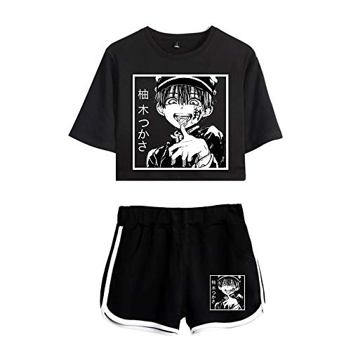 RONGJUN Toilet Bound Hanako Kun Crop Top and Shorts 2 Piece Outfits Short Sleeve for Women Girls (Small, Black 1)