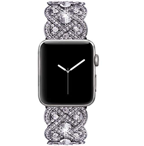 Vikoros Bracelet Bands Compatible With Apple Watch Band 38Mm 40Mm 41Mm Ultra Iwatch Series 8 7 6 5 4 3 2 1 Se For Women Girls, Cute Bling Dressy Stretchy Luxury Rhinestone Metal Charms Straps, Black #TOP4