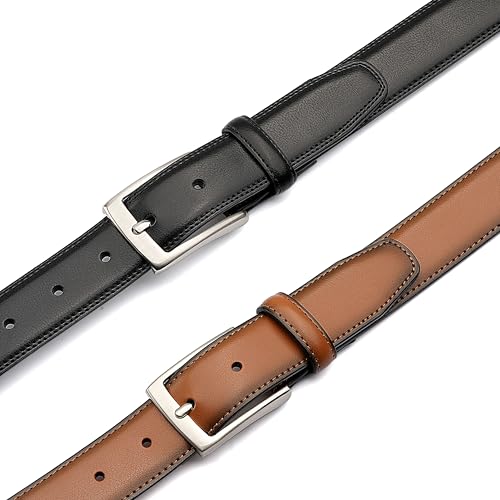 Image of MILORDE Men's Leather Dress Belt 2Pack, Handmade, Genuine Leather, Fashion & Classic Designs for Work Business and Casual