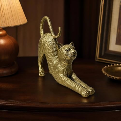 Chat étiré doré résine finition unie statuette decorative maison