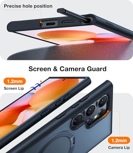 TORRAS 360°Spin Magnetic Ring Designed for Samsung Galaxy S24 Ultra Case, Compatible with Magsafe S24 Ultra Case with Stand Military Grade Shockproof Slim Protective Ring Holder Ostand Spin, Black