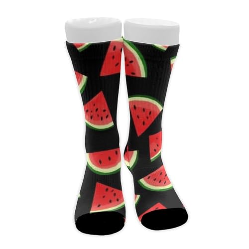 CWECVWE Boy's Dress Decor Socks Sport Baseball Compression Socks Travel Fashion Decor Red Watermelon Black