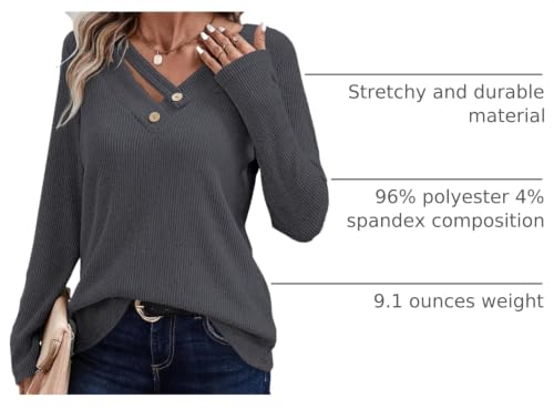 Image of LOLONG Womens Long Sleeve V Neck T Shirts Casual Basic Work Tops Trendy