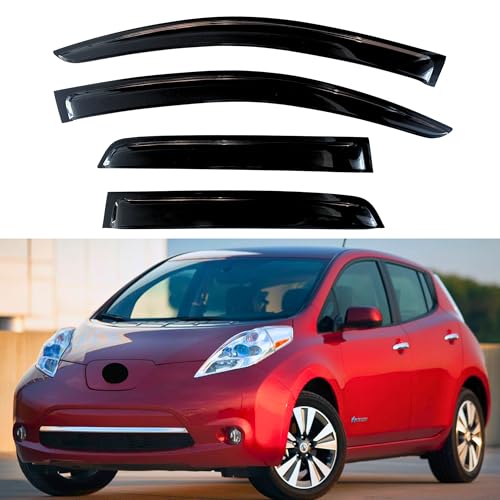 Image of KPY Window Visors Compatible with Nissan Leaf 2010-2017, 4PC Rain Guard Side Vent Deflectors Tape-On Style, 2010 2011 2012 2013 2014 2015 2016 2017