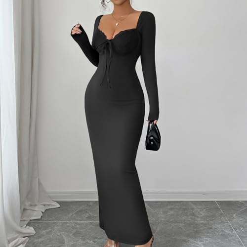 Robe longue manches longues coupe près du corps pour silhouette élancée - 2