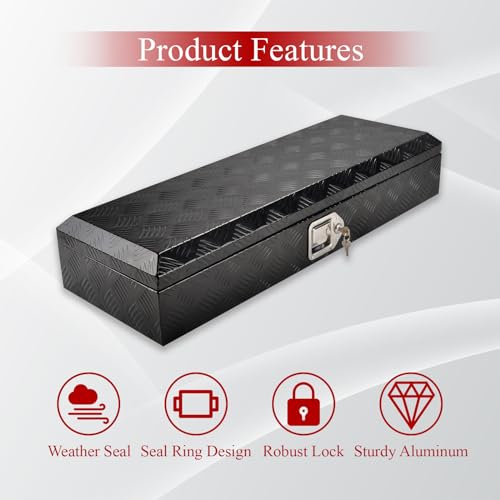 BIGREAT 34.5\'\'Inch Aluminum Truck Tool Box Truck Bed Toolbox Trailer Chest Box Trailer Storage Organizer Waterproof Square Storage Organizer w/Lock&Keys Black(34.5\" Lx13\'\' Wx6.5\'\' H)