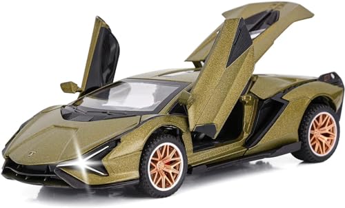 Image of 1:32 Scale Lamborghini SIAN Toy Car | Metal Pullback Diecast Car for Kids with Openable Doors, Sound, Light Effects Toy for Car Enthusiasts (Color As Per Available), green