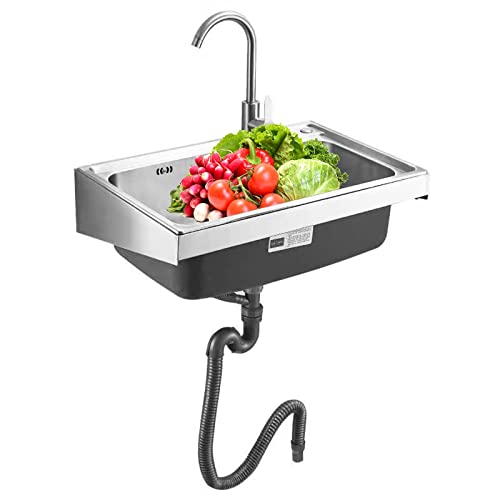 Éviers de cuisine commerciaux inox à montage mural avec robinet de buanderie
