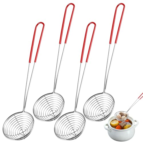 Rairsky 4 Stück Fondue Sieb Schaumlöffel Edelstahl Hot Pot Zubehör