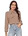 Kate Kasin Womens Button Down Shirt Business Casual Work Professional Blouse Dress Casual Bow Tie Neck Bodysuit Tops Camel XL