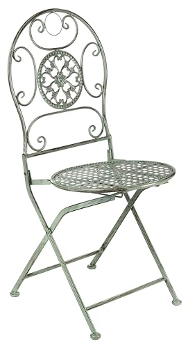 Kobolo Stuhl aus Metall | 93 cm | Antique Green | klappbarer Garten- & Balkonstuhl im Vintage-/Landhausstil | dekorativer, Stabiler Bistrostuhl für Garten, Terrasse, Eingangsbereich & Outdoor-Deko