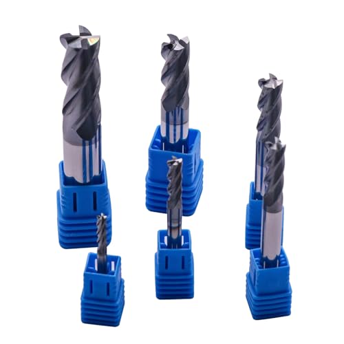 Image of 6Pcs 4 Flute Solid Carbide Square End Mills Set(1 /8 inch - 1 /2 inch), AlTiN Coated | 1 /8 inch, 3 /16 inch, 1 /4 inch, 5 /16 inch, 3 /8 inch, 1 /2 inch, 6Pcs End Mill Bit Set , 35 Degree Helix, CNC Router Bit