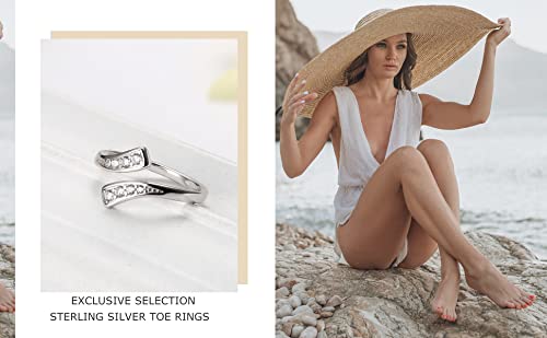 Tungary 3Pcs Sterling Silver Toe Rings Set Flower Turquoise Adjustable Band Rings Fitted Wrap Around Toe Ring For Women Summer Barefoot Jewelry #TOP2