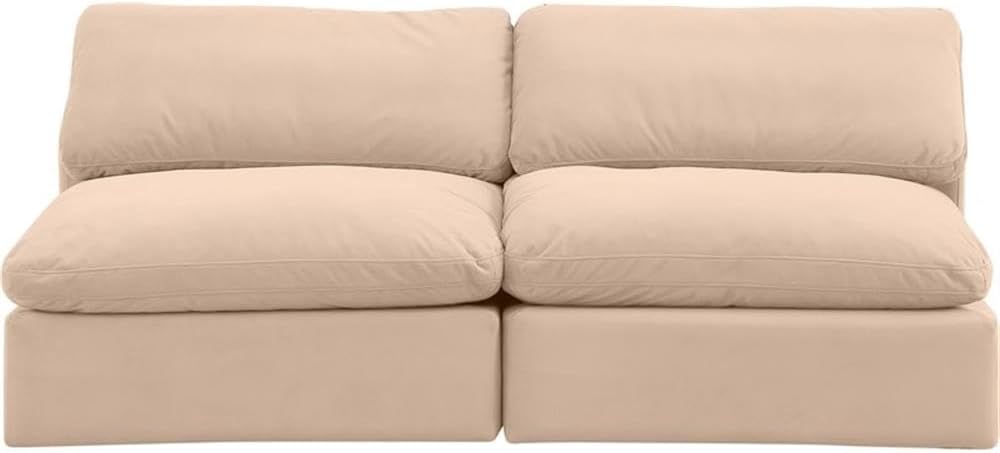 BOWERY HILL Contemporary Velvet Modular Sofa, 2-Piece Set, Soft Beige Upholstery, Down Feather Cushions, Foam Frame, 78" W x 40" D x 34.5" H, Comfortable Living Room Seating