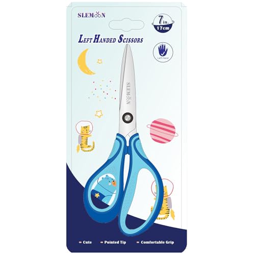 SLEMOON 7 Real Left Handed Student Scissors for Age 8~12 Blue