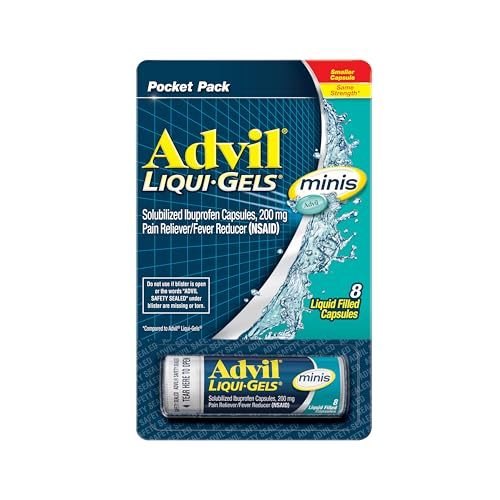 Advil Liqui-Gels minis Pain Reliever and Fever Reducer, Pain Medicine for Adults with Ibuprofen 200mg for Pain Relief - 8 Liquid Filled Capsules