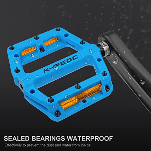 K Pedc Bike Pedals With Reflective Strips,Road/Mtb Bike Pedals,Universal 9/16 Inch Mountain Bike Pedals,3 Bearing Non-Slip Lightweight Nylon Fiber Bicycle Platform Pedals For Bmx Mtb (Blue) #TOP5