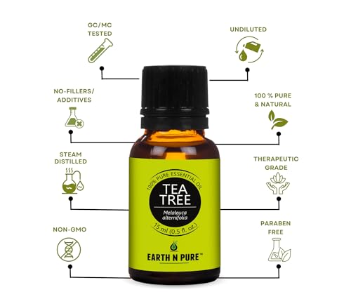 Image of Earth N Pure Tea Tree Essential Oil | 100% Pure Natural Therapeutic Grade | Steam Distilled Melaleuca Alternifolia Oil | For Diffuser, Aromatherapy, Hair Care, Skin Care & DIY | 15ml