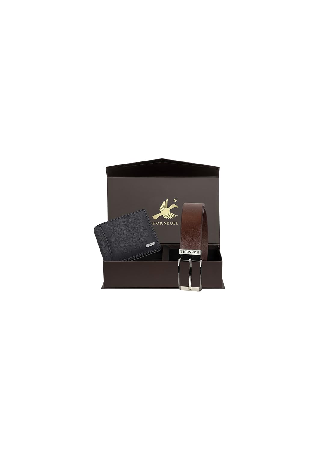 HORNBULL Leather Men Black Wallet And Brown Belt Combo Bw9296