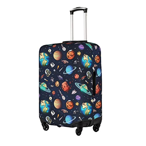 Space Doodles Planets Astronaut Travel Luggage Cover Fits 18-32 Inch Luggage, Elastic Suitcase Cover Protector with Concealed Zipper for Wheeled Suitcase Tsa Approved2