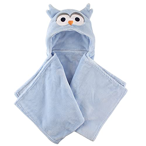 Image of Hudson Baby Unisex Baby and Toddler Hooded Animal Face Plush Blanket, Blue Owl, One Size