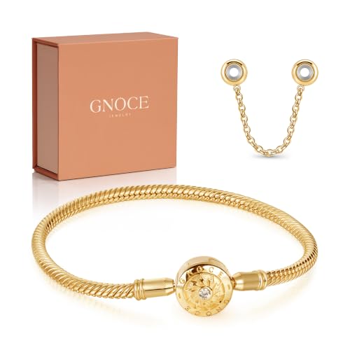 Image of GNOCE Charm Bracelet S925 Sterling Silver Black /Rose Gold /Gold Plated DIY Snake Chain The Moment I Meet You Basic Charm Bracelet Bangle with Clasp