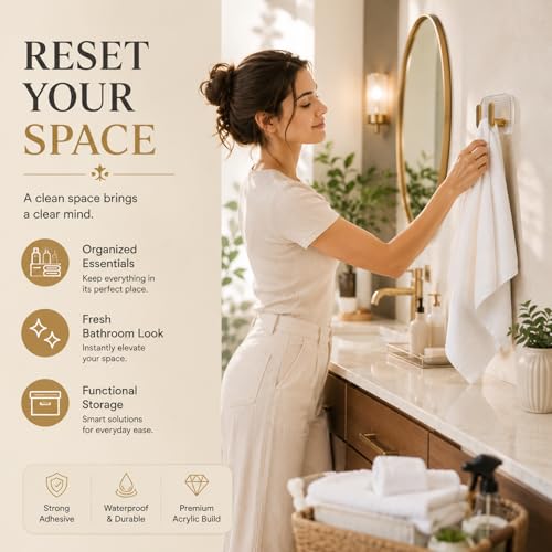 Image of SIGNAMIO 8 Hook Self Adhesive Wall Hooks for Wall Heavy Items, Adhesive Wall Hook, Wall Hooks for Hanging Clothes, Kitchen & Bathroom Accessories, Stick On Hooks for Wall Without Drill -Gold