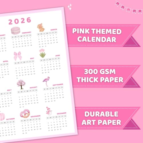 Image of Funk You Store Pink Aesthetic Calendar 2026 Poster | A3 Sized (42 x 29 cm) Poster Cute Calendar for Pink Coquette Home Decor | Feel Good-Calendar 2026 Posters for Wall | Aesthetic Wall Decor