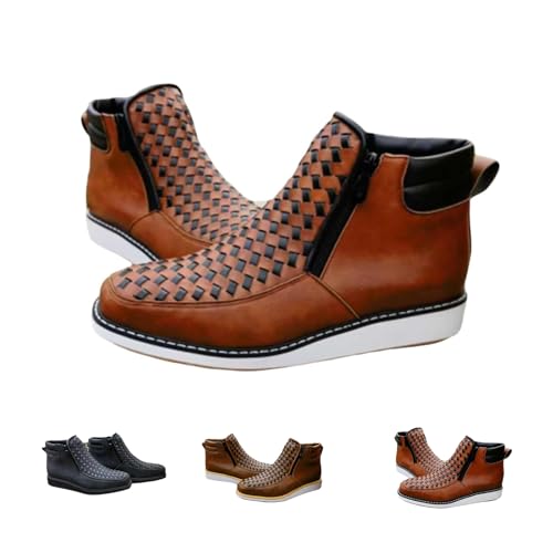 Zenfaze Handcrafted Western Cowboy Boots, Zenfaze Orthopedic Shoes for Men, Men's Square Toe Leather Hand-Woven Cowboy Shoes