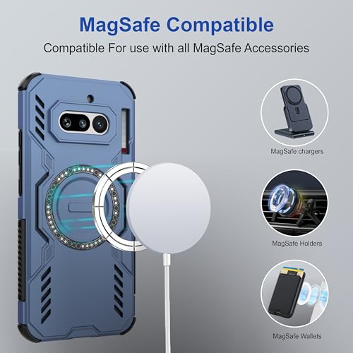 Image of amazon basics Back Case Cover for Nothing Phone (4a) | Magnetic Case with Built-in Metal Ring | Supports MagSafe Charger, Wallet & Car Mount | Shockproof Hybrid PC + TPU | Blue